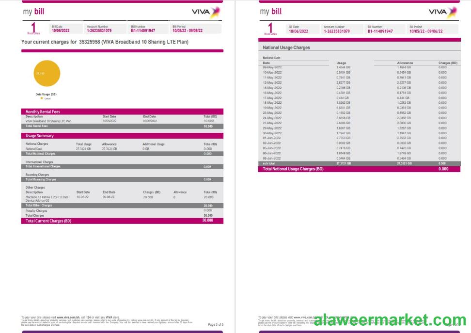 Bahrain Viva my utility bill Word and PDF template, 5 pages 3 4
